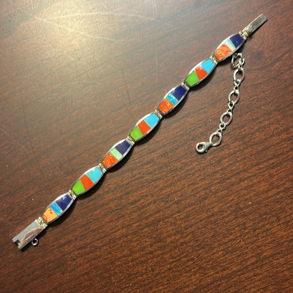 Gemstone Bracelet Geometric Design - Turquoise Opal Coral...